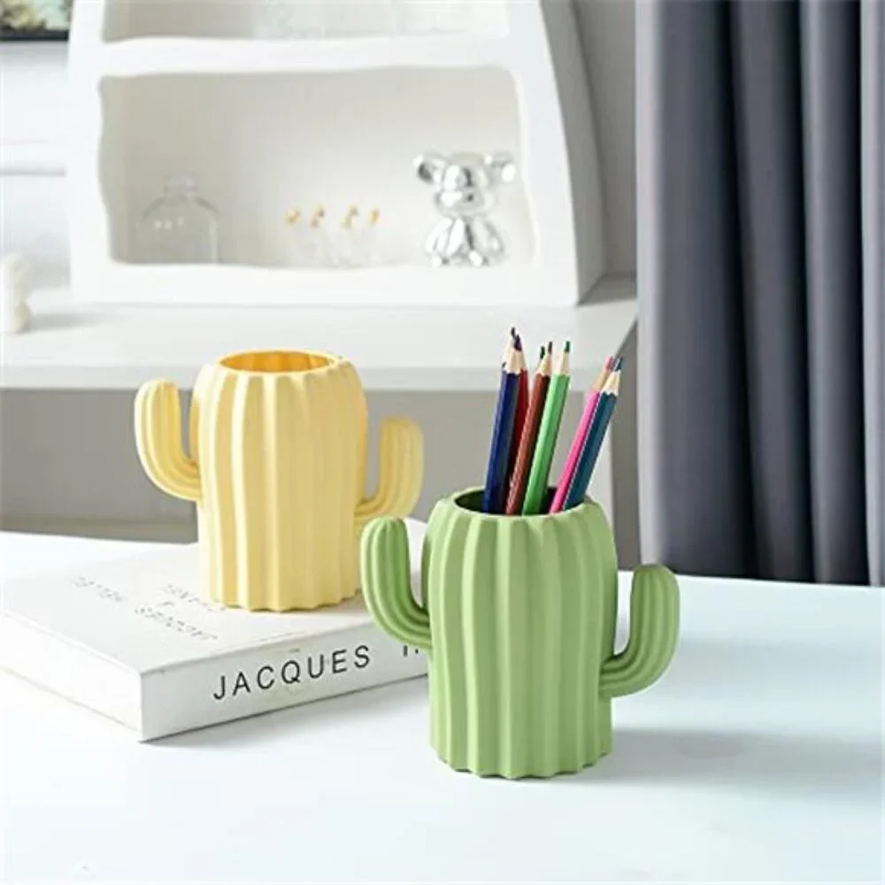Silicone Cactus Pen Holder Pencil Cup Desk Organizer Makeup Brush Holder Green